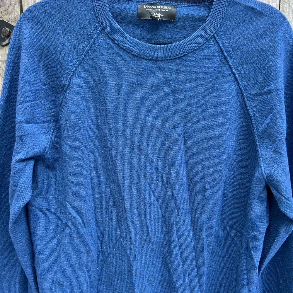 BANANA REPUBLIC Italian Merino Wool Blue Mens Baruffa Sweater Medium Tall